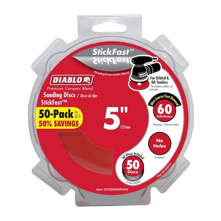 Diablo Diablo StickFast 5 in. Ceramic Blend Adhesive Sanding Disc 60 Grit Ultra Coarse 50 pk DCD050060P50G
